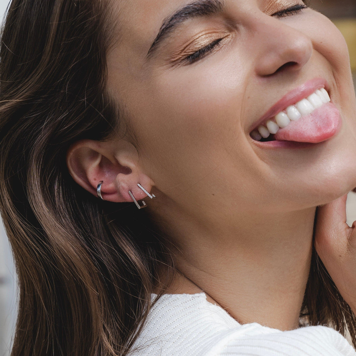 Silver Mini Rectangle Hoop Earrings