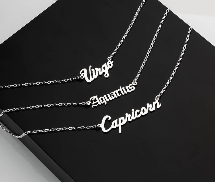 Silver Script Star Sign Necklace (1-6 Letters)
