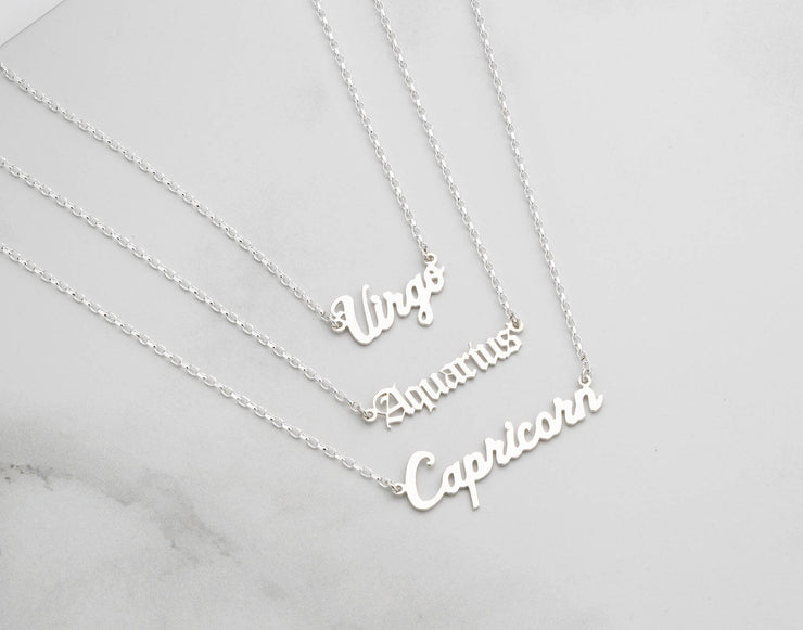 Silver Script Star Sign Necklace (1-6 Letters)
