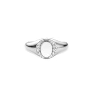 Silver stone set Oval Signet Ring