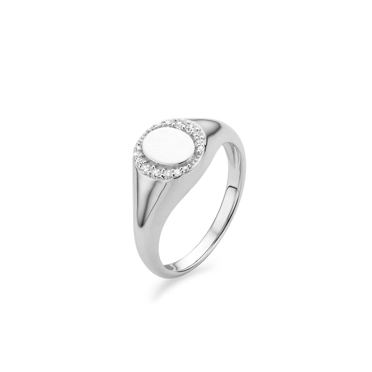 Silver stone set Oval Signet Ring