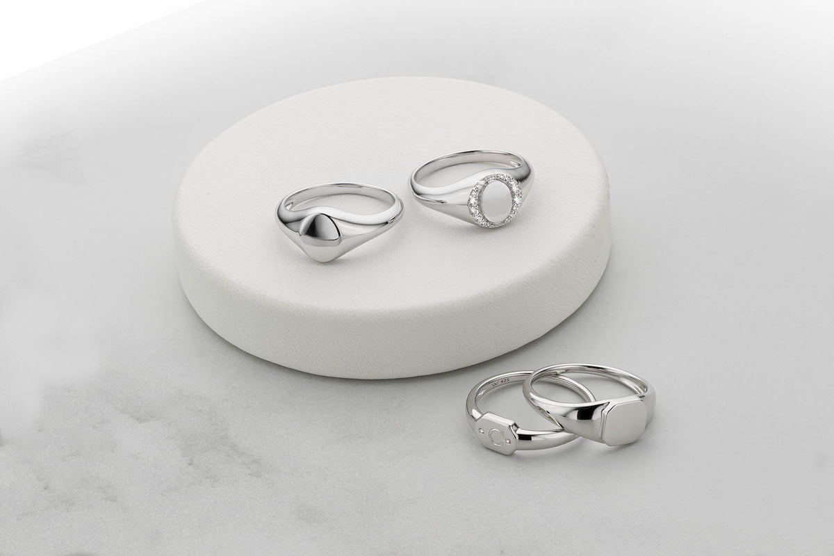 Silver stone set Oval Signet Ring