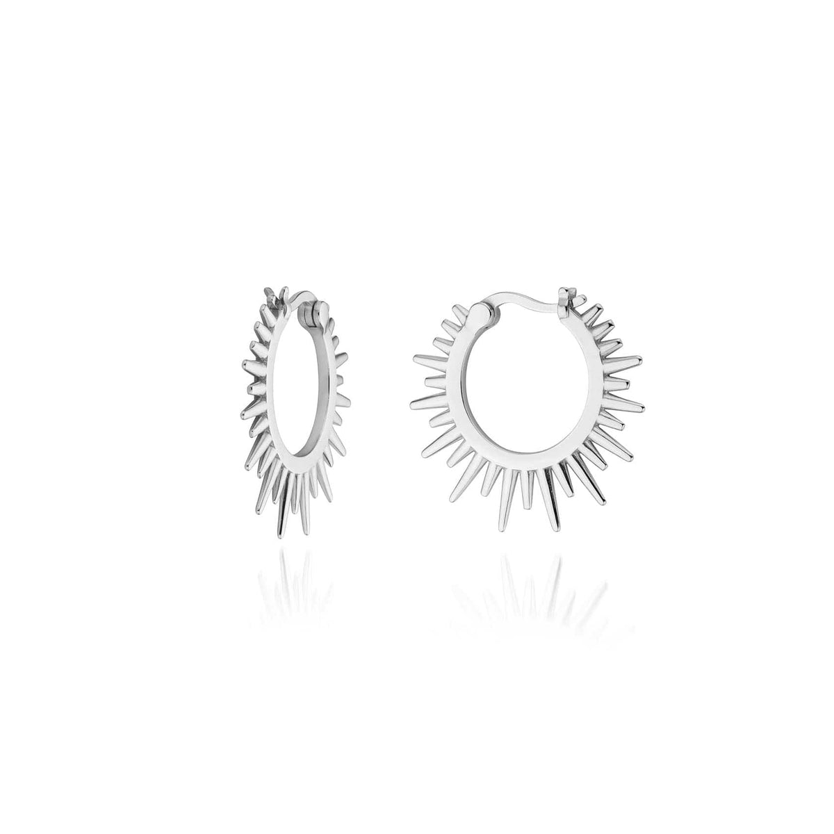 Silver Up-Down Multi Spike Hoop Earrings Pair